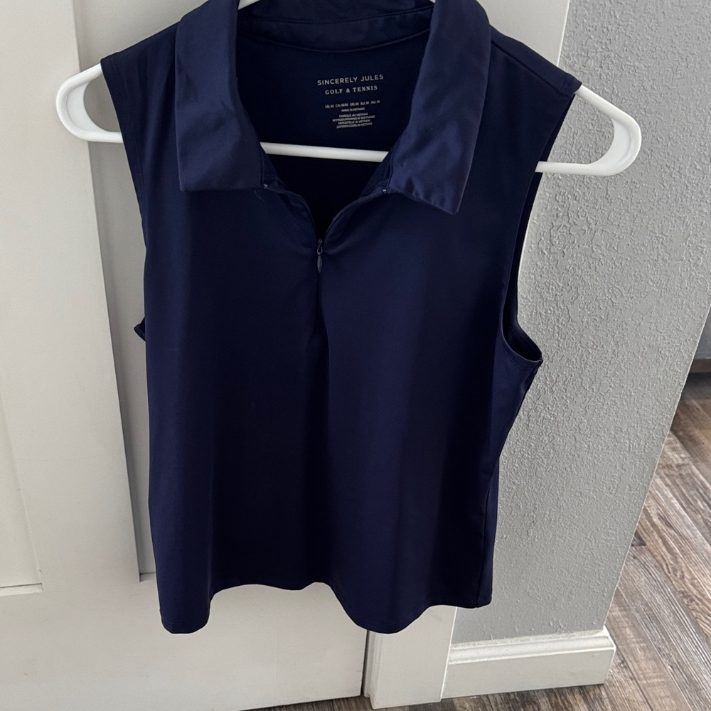 Golf & Tennis Sincerely Jules Navy Collared Sleeveless Blouse